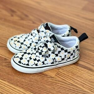 Checkered Flower Vans with Velcro straps 9